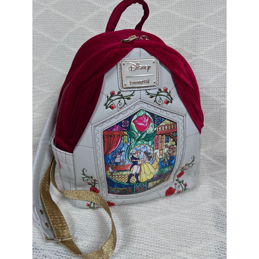 Loungefly Disney Beauty and the Beast Stained Glass Mini Backpack White Red EXCL
